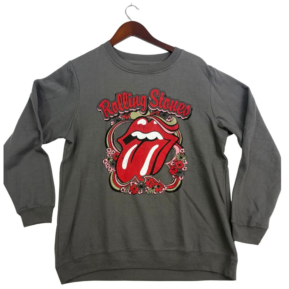 Rolling Stones Sweatshirt Mens XL Gray Tongue Logo Floral Graphic Crewneck 2022